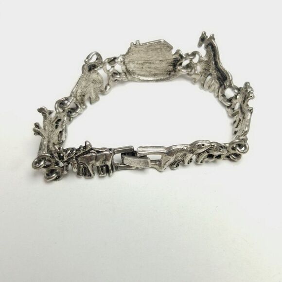 Vintage Noahs Arc Charm Bracelet, Silver Tone Metal LInks Biblical Story Classic - Picture 3 of 6